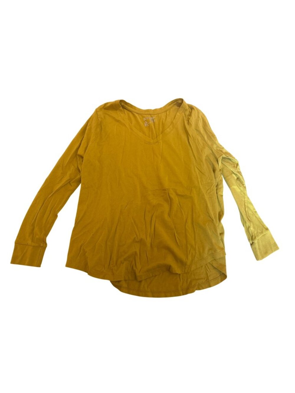 Terra & Sky Womens Shirt Size 0X (14W) Yellow Long-Sleeve V-Neck Cotton-Blend